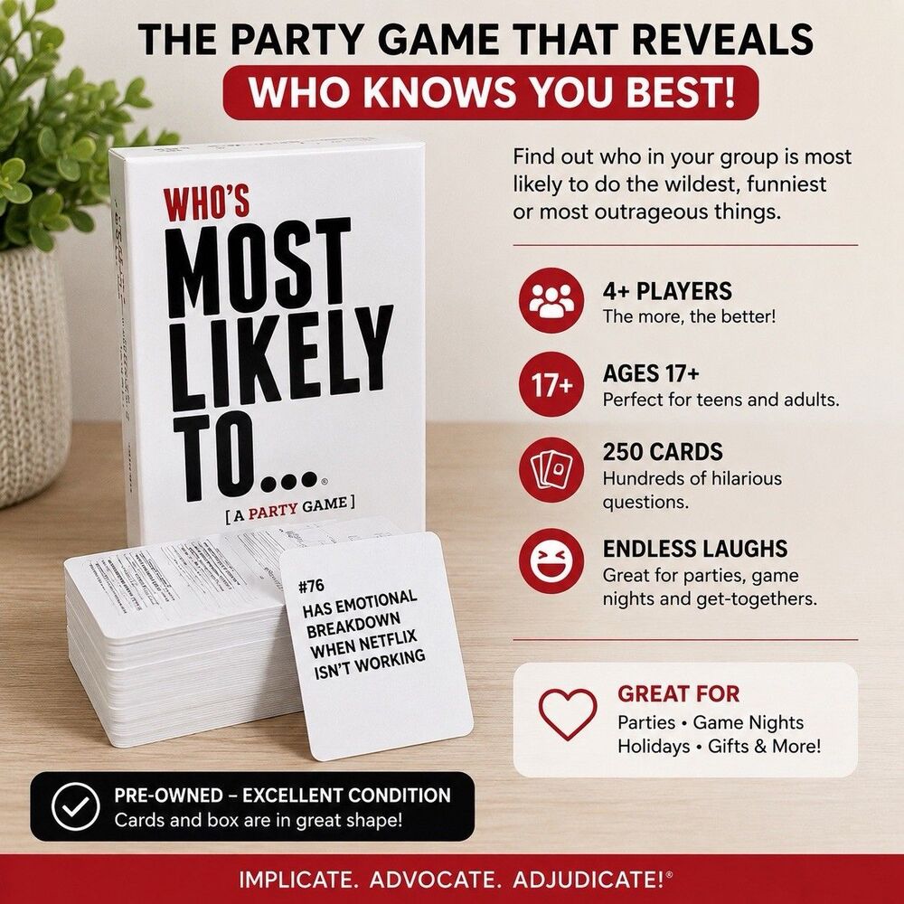 Who’s Most Likely To-Party Game 250 Cards 4+ Players Ages 17+